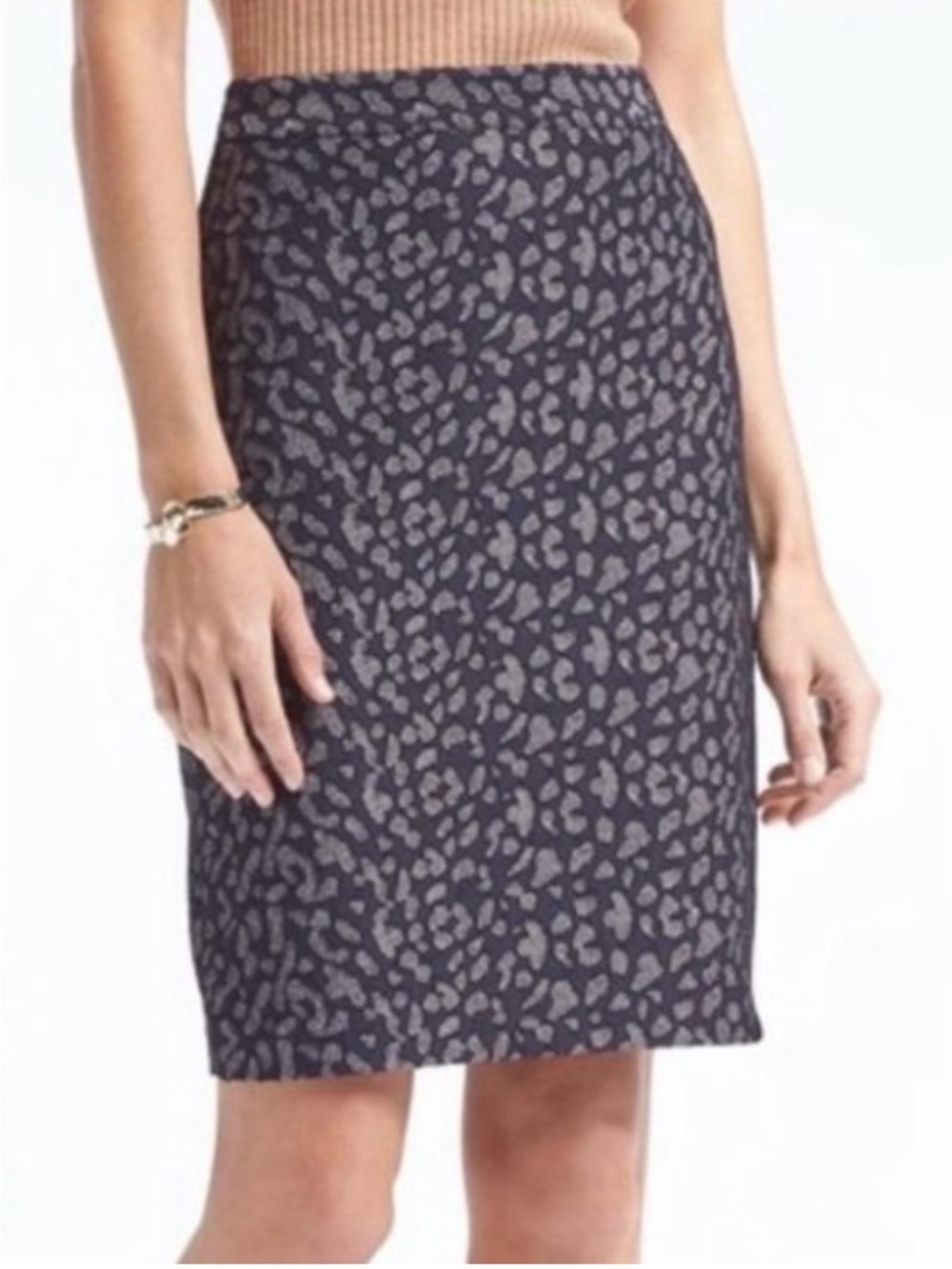 BANANA REPUBLIC Navy Pencil Animal Jacquard Textured Pencil Skirt Sz 2